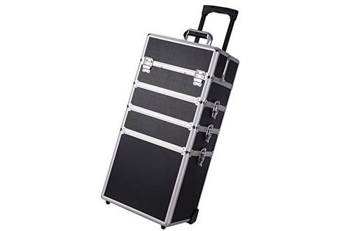 Rolling Makeup Train Case w/ Key Mirror Cosmetic Salon Artist