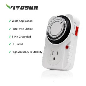  VIVOSUN 1 PACK 24 Hour Plug in Mechanical Timer Switch 