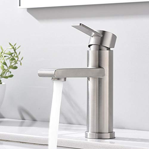 VCCUCINE Modern Commercial Brushed Nickel Single Handle Bathroom Faucet, Laundry Vanity Sink Faucet With Two 3/8' Hoses