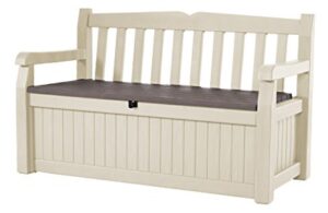 Keter Eden 70 Gal All Weather Outdoor Patio Storage Bench Deck Box, Beige/Brown